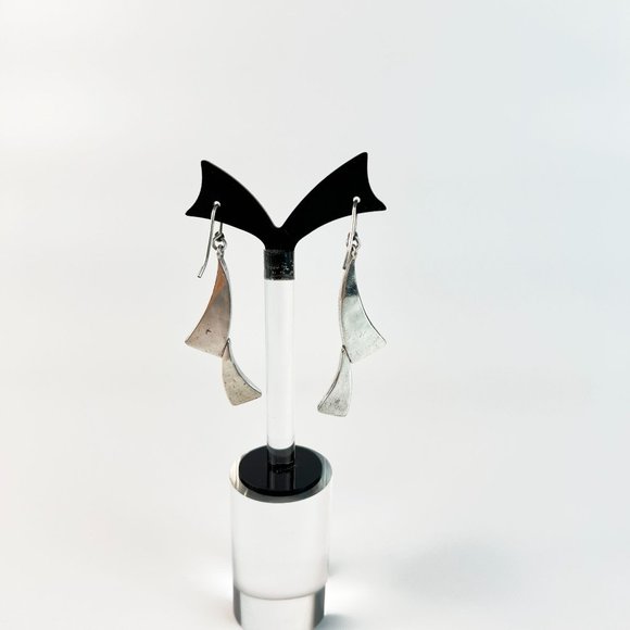 Silver Bezel Set Spiny Oyster & Abalone Shell Dangle Drop Pierced Long Earrings - Picture 4 of 7